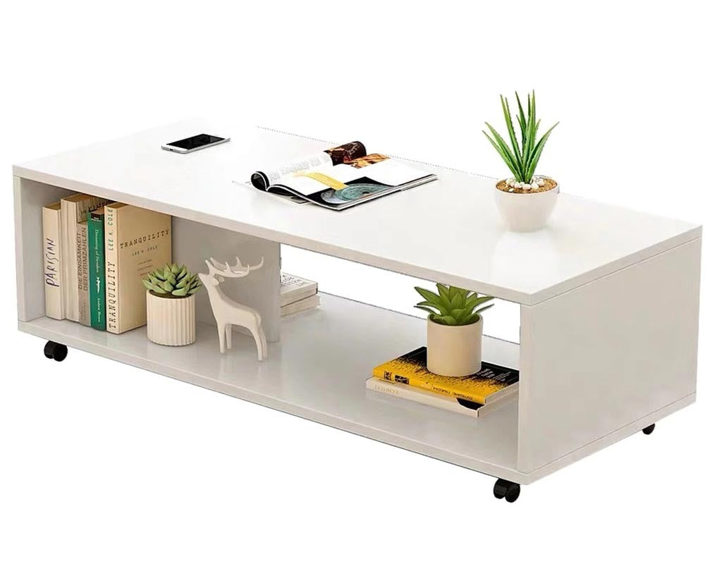 Coffee table white with wheels corner detail