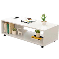 Thumbnail for Coffee table white with wheels with magazines underneath