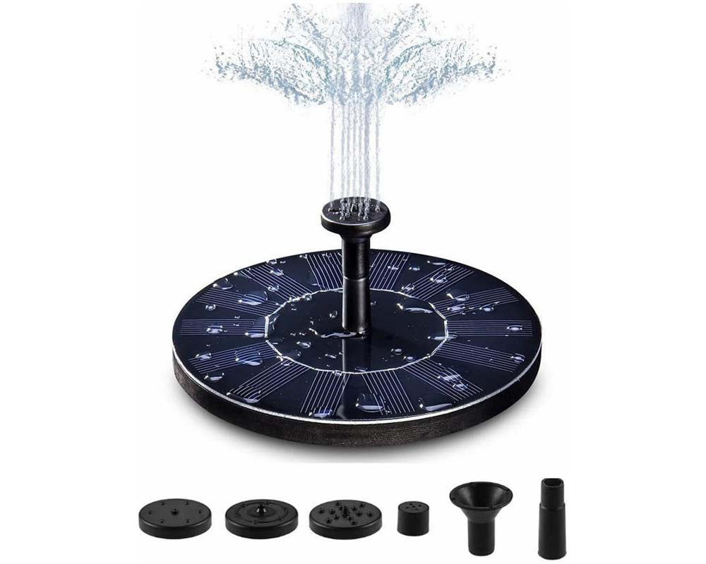 Garden pond with solar water fountain