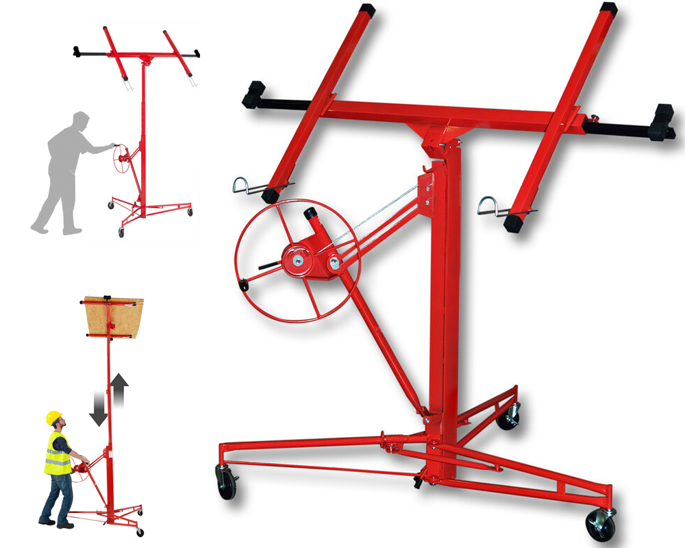 Drywall panel hoist with extension attached