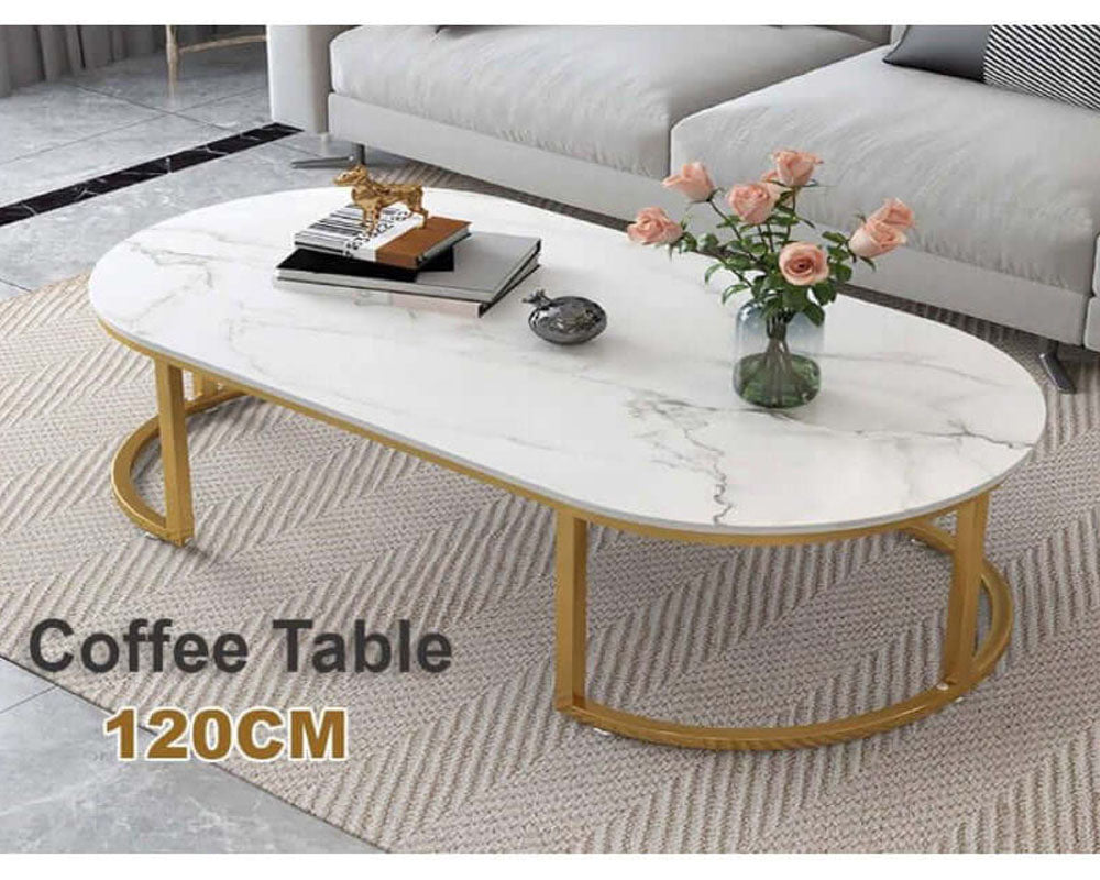 Gold metal legs supporting coffee table