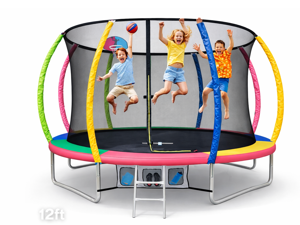 Storage compartment attached to trampoline