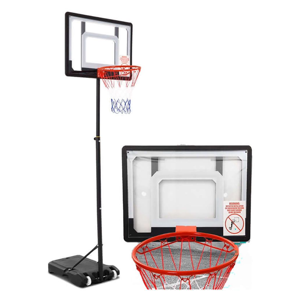 Basketball hoop on roller wheels for mobility