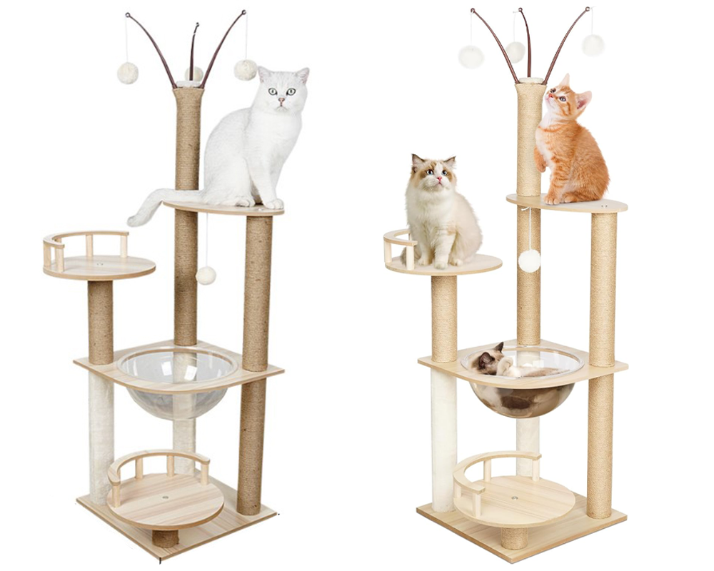 Cat tree showing ladder attachment for climbing