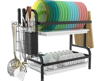 Thumbnail for 2-tier dish drying rack black stainless steel front view