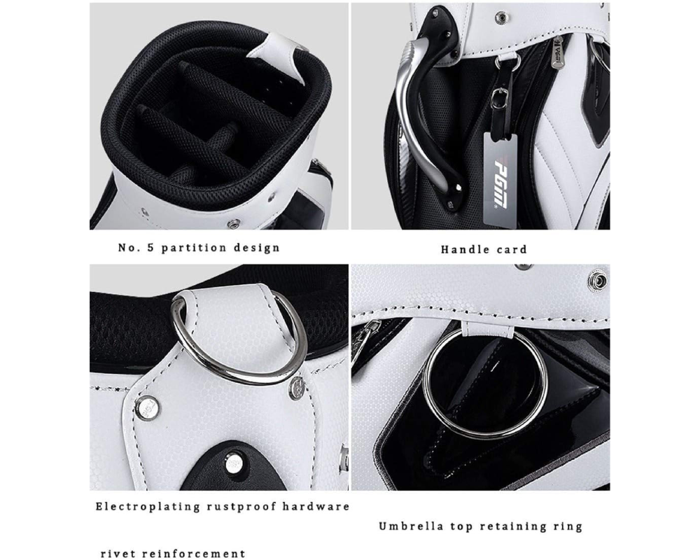 Top view of golf bag opening showing club slots
