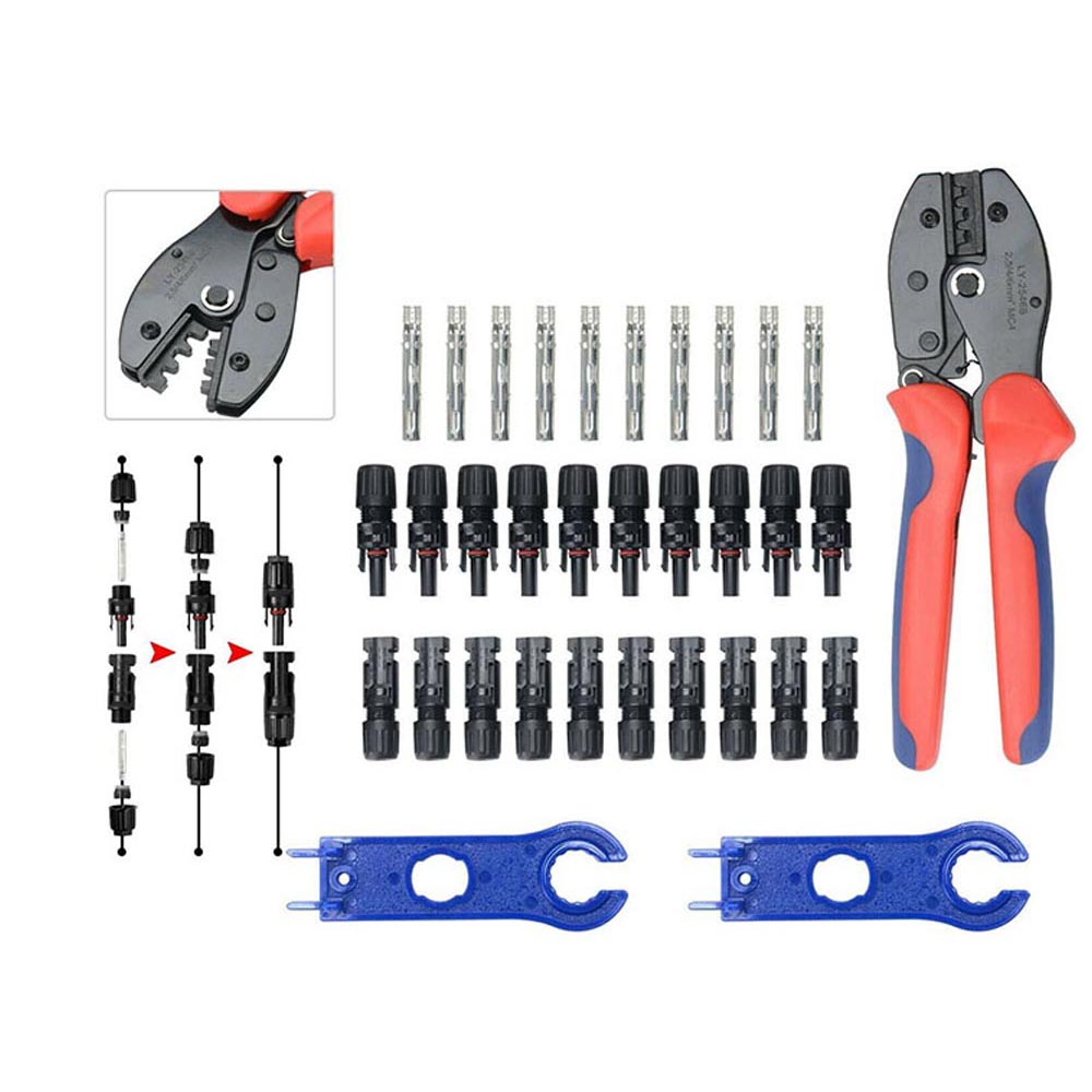 Solar crimper pliers with ratcheting mechanism close-up