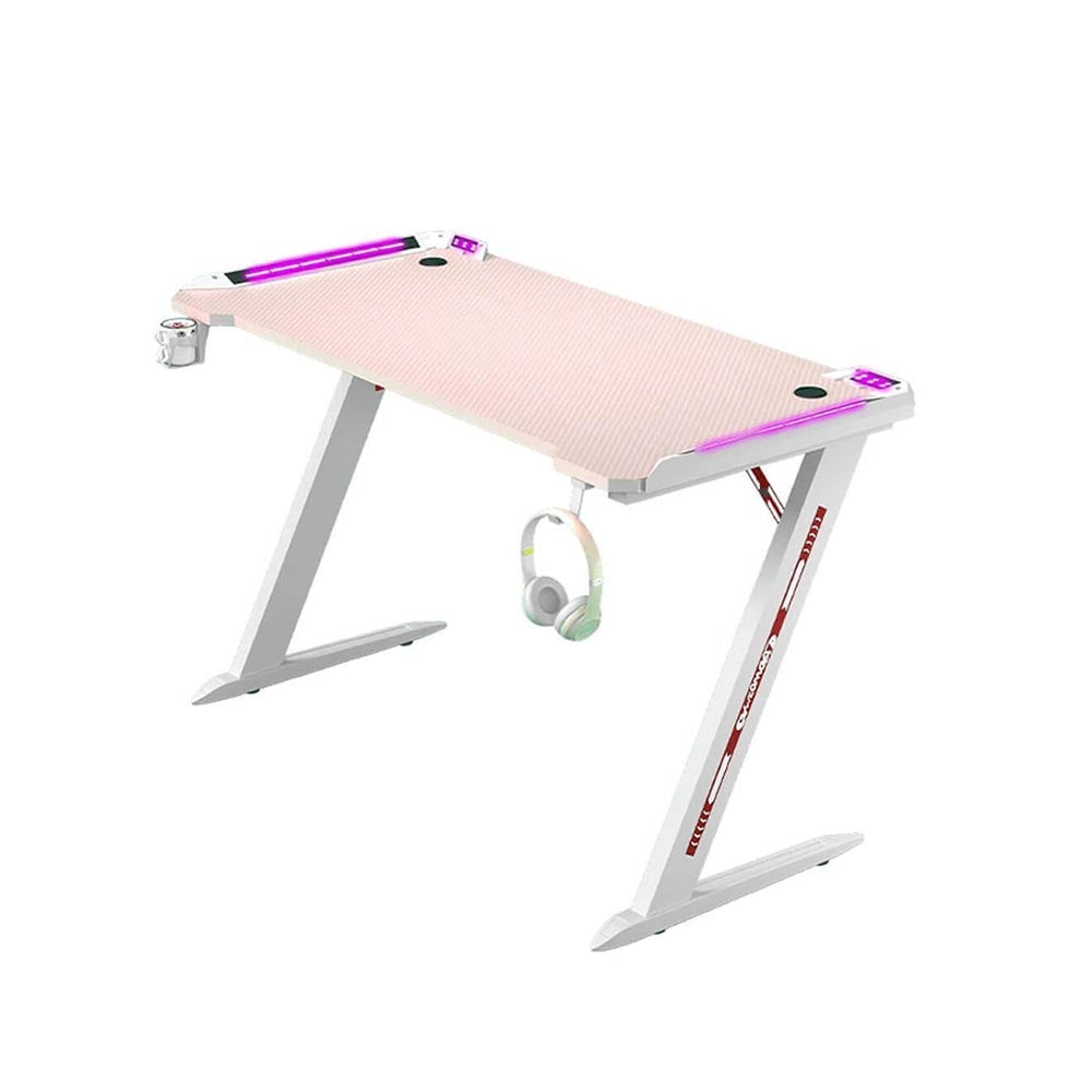 Computer desk showing reinforced braces under tabletop