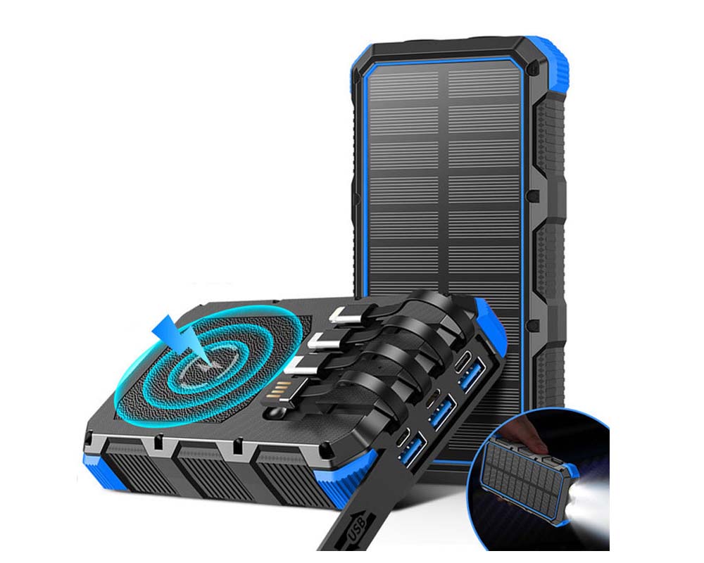 Wireless solar power bank used on hiking trip