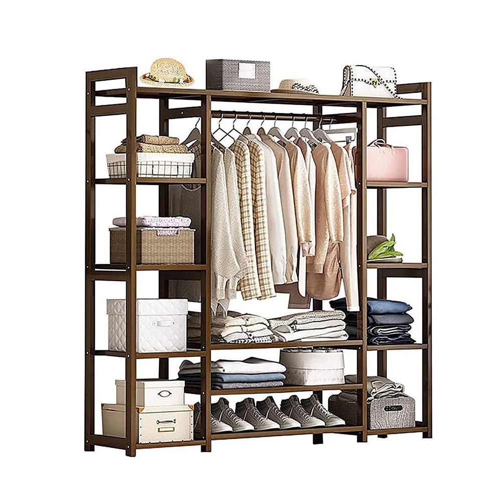 Freestanding bamboo clothes rail garment rack full view