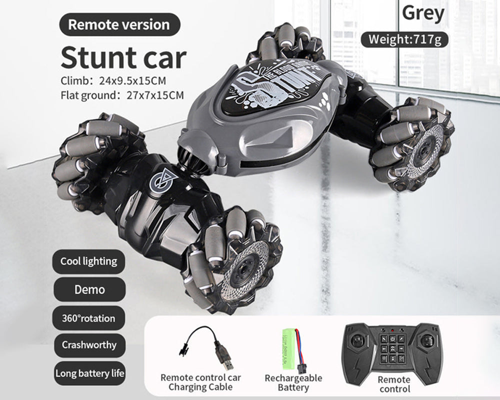 Top view of stunt RC car with music feature