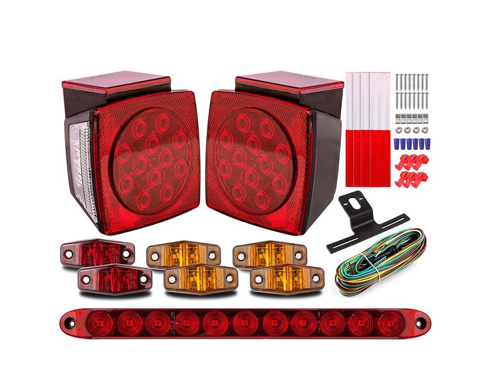 Trailer light kit components laid out for installation