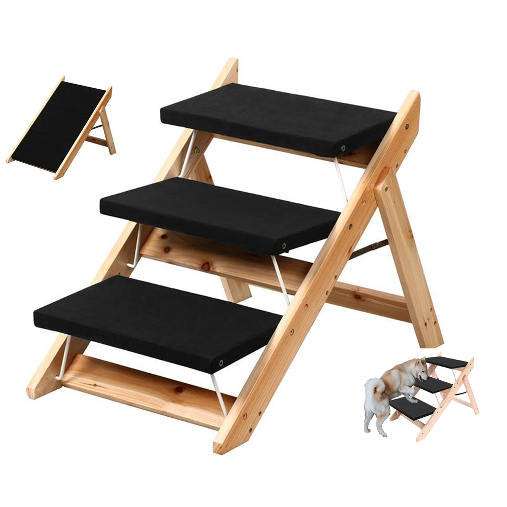 Dog steps pet stairs portable wooden 3 steps
