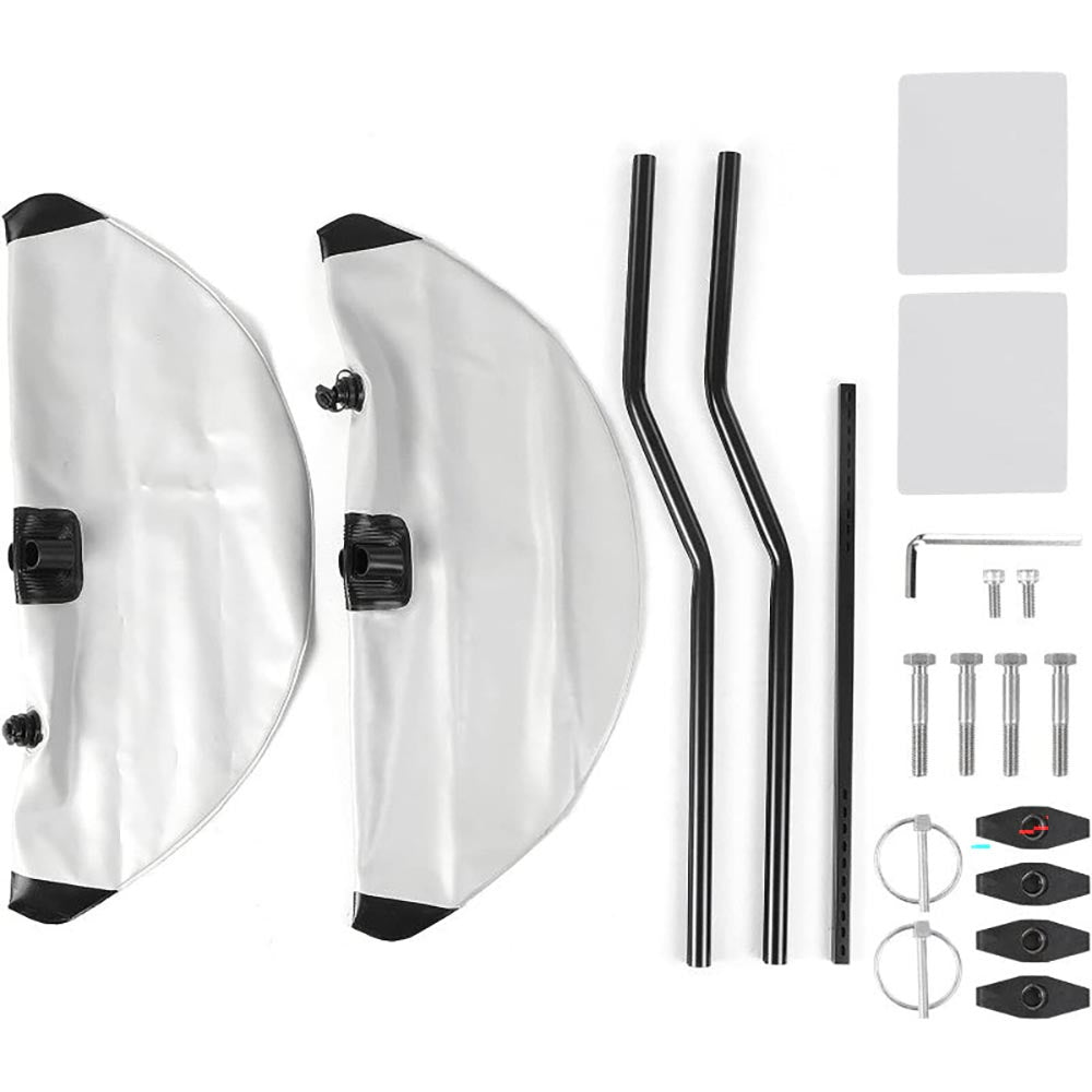 Inflatable kayak stabilizer kit with blue PVC floats