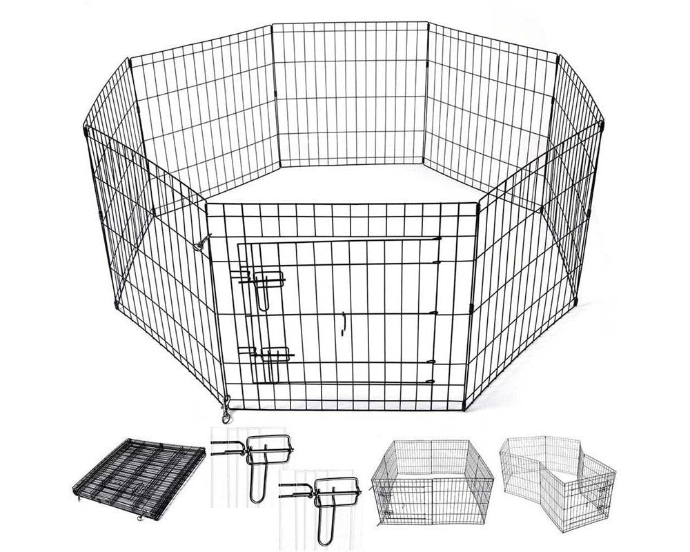 Dog pen showing thumb clip connectors