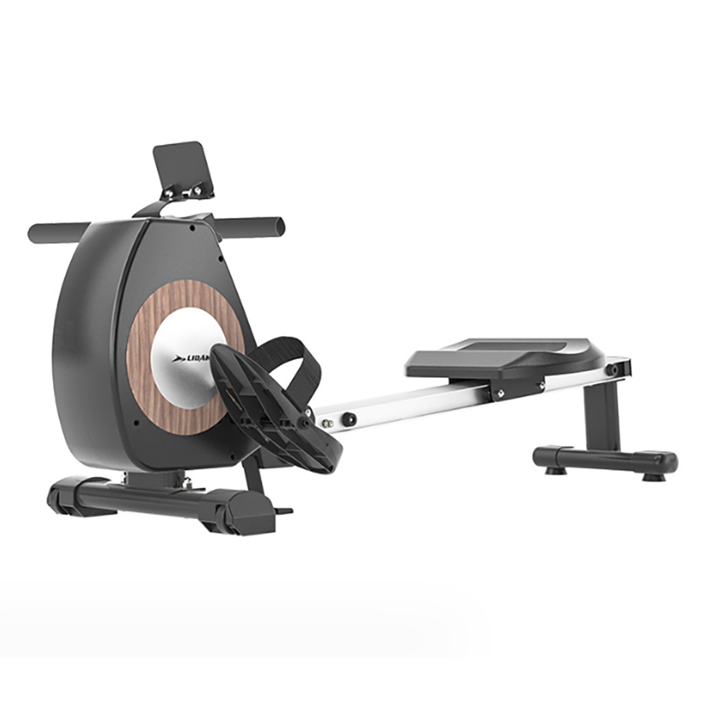 Rowing machine folded for compact storage