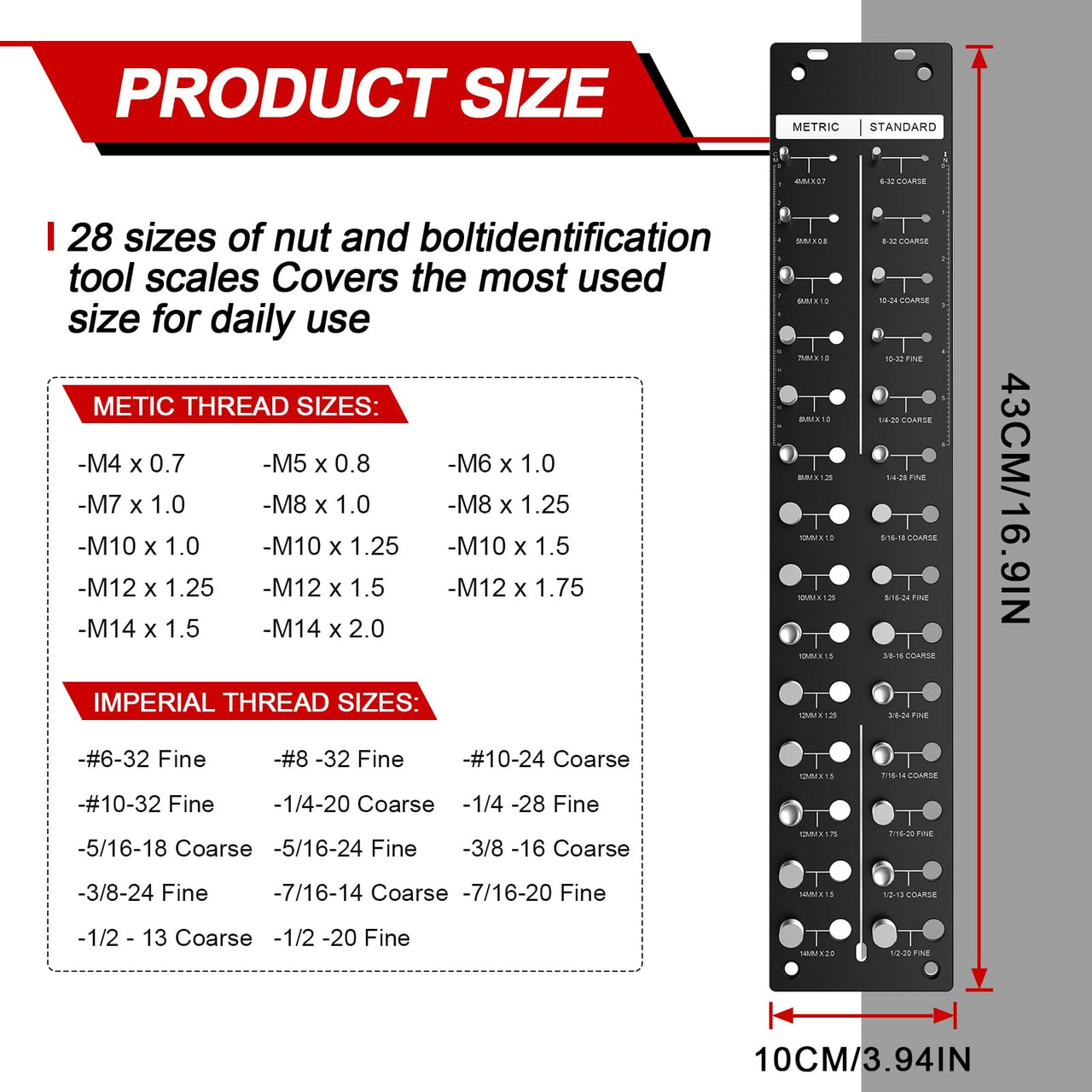 Thread Checker 28 Nut and Bolt Thread Checker Industrial Grade Bolt Size and Thread Identifier Gauge