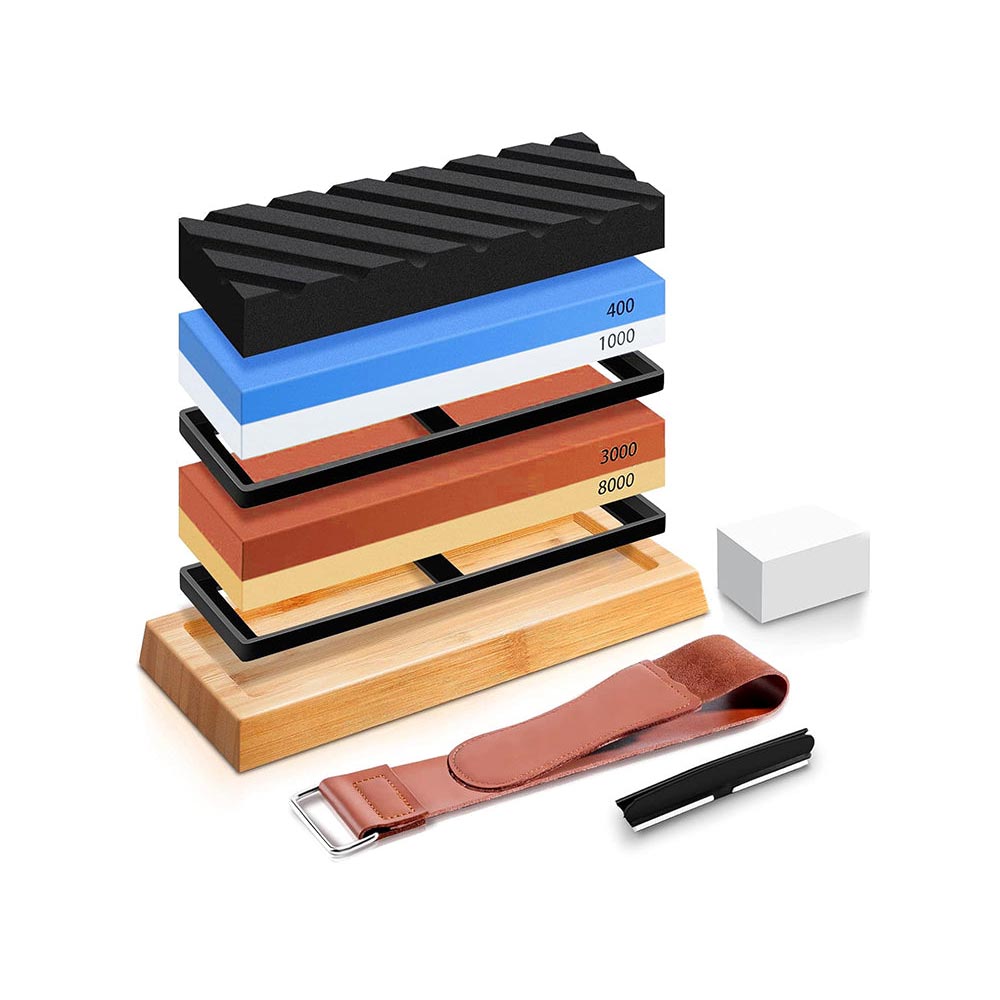Whetstone Knife Sharpening Stone Set 400 1000 3000 8000 Grit with Bamboo Base