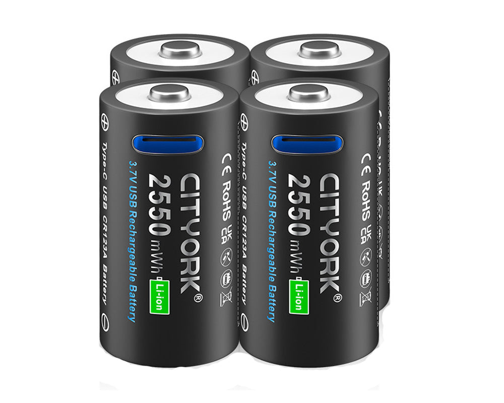 CR123A Rechargeable Battery Pack – 4x 3.7V Lithium Batteries + Type-C Cable