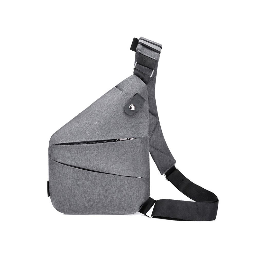 Side view of crossbody travel shoulder bag