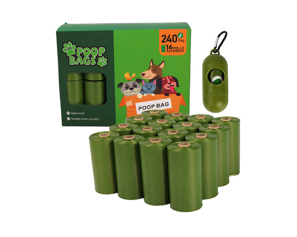 Dog poo bags measuring 33 cm by 23 cm for all dog sizes