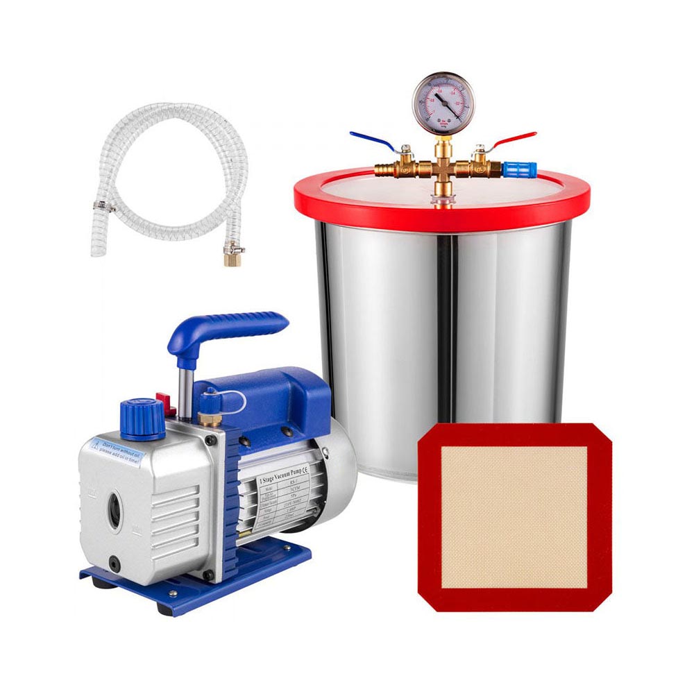 Vacuum pump and chamber set up for silicone degassing