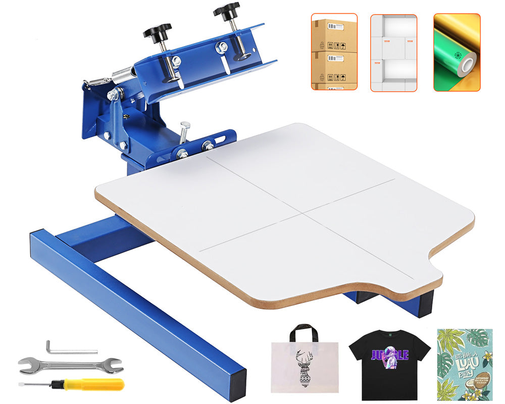 Screen printing press with user manual and tools