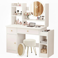 Thumbnail for White dressing table with LED mirror and stool in bedroom