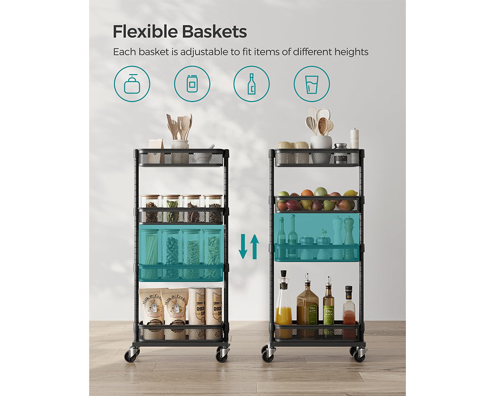 Slim Kitchen Trolley 4 Tier Rolling Storage Cart