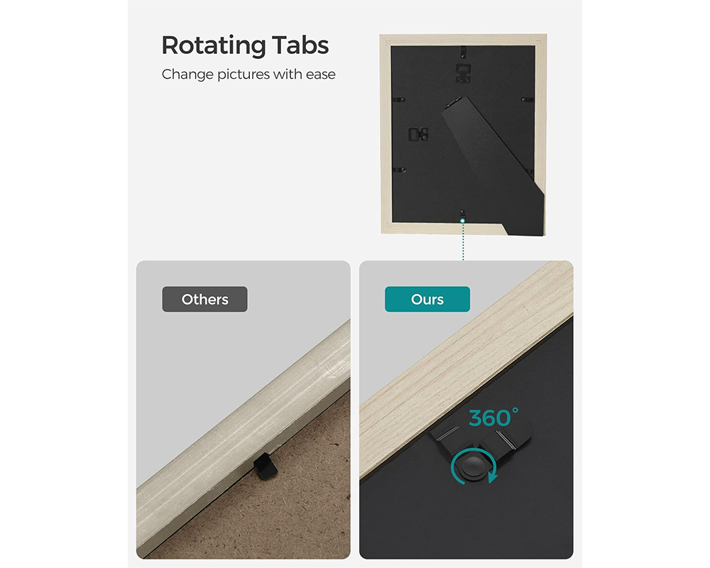 Photo frames set displayed horizontally on shelf