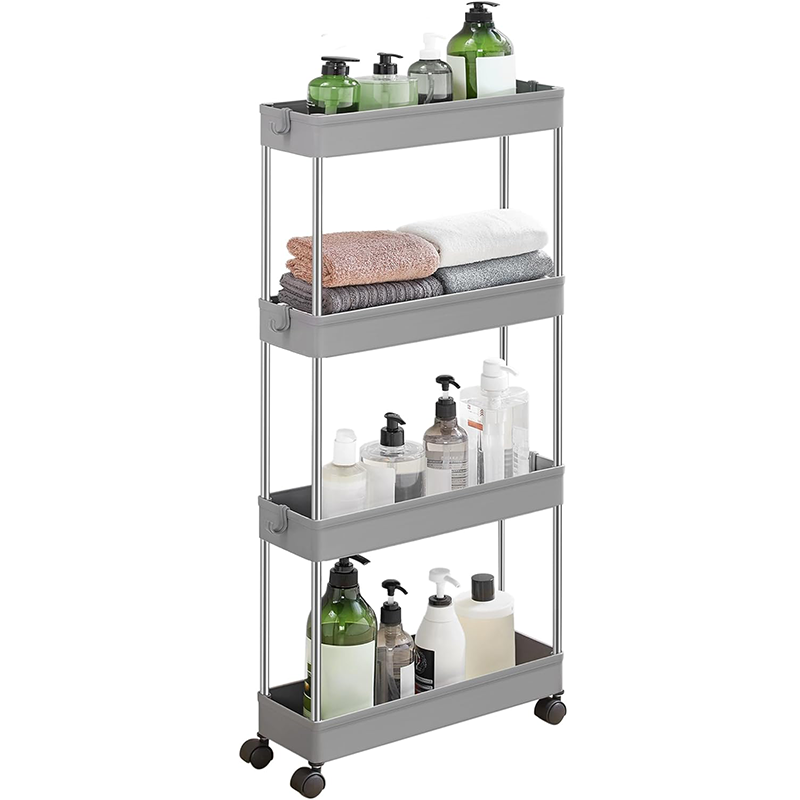 Kitchen Storage Trolley 4-tier with baskets and hooks