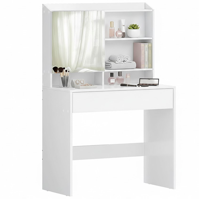 Dressing table with storage compartments visible