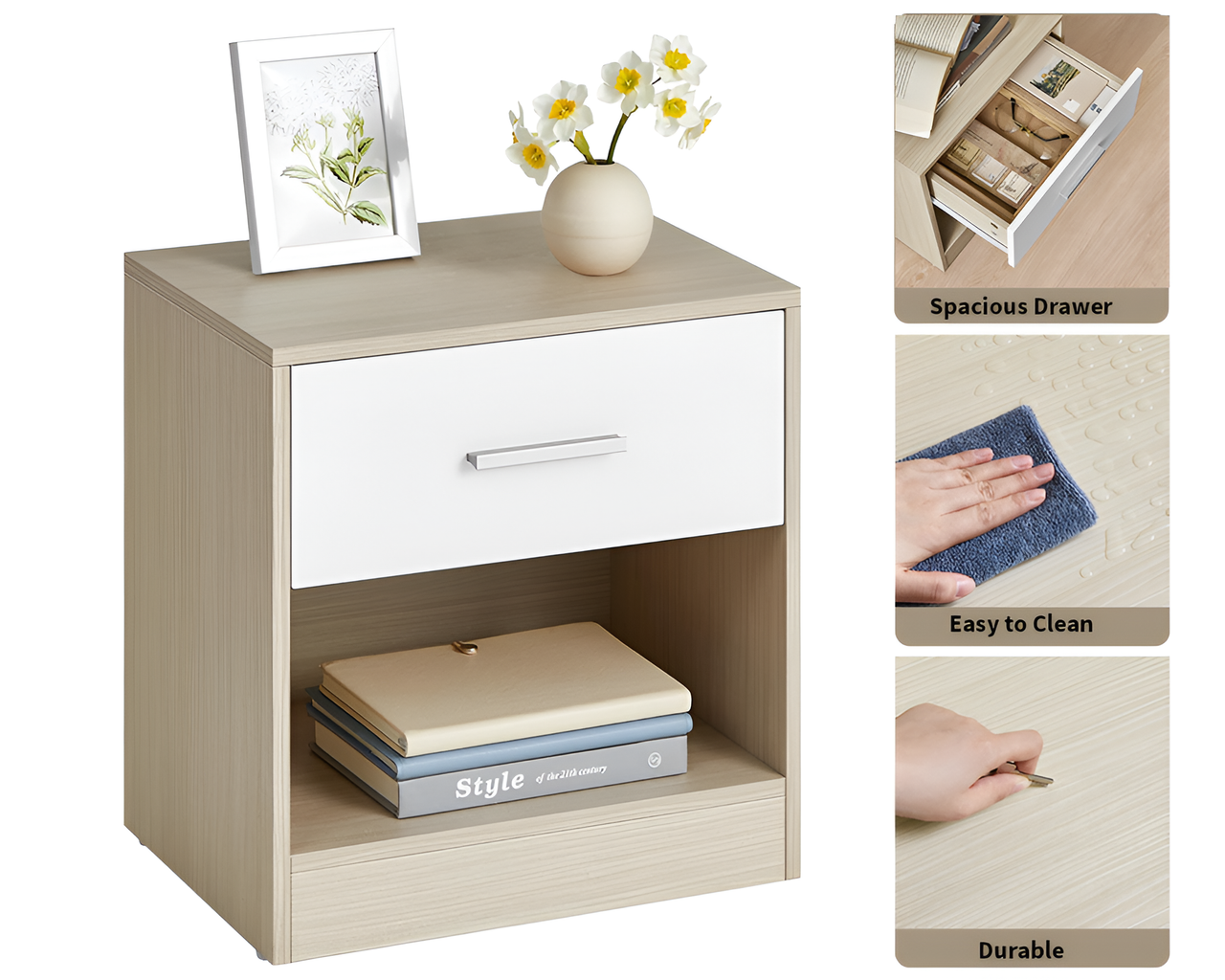Bedside table used as end table in living room