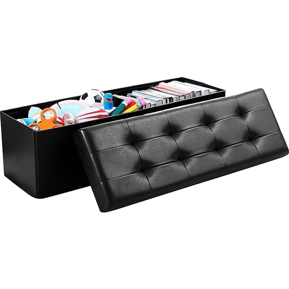 Storage ottoman bench packaging with assembly instructions