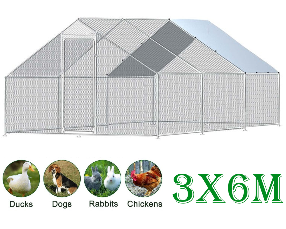 Side view of large walk-in chicken run