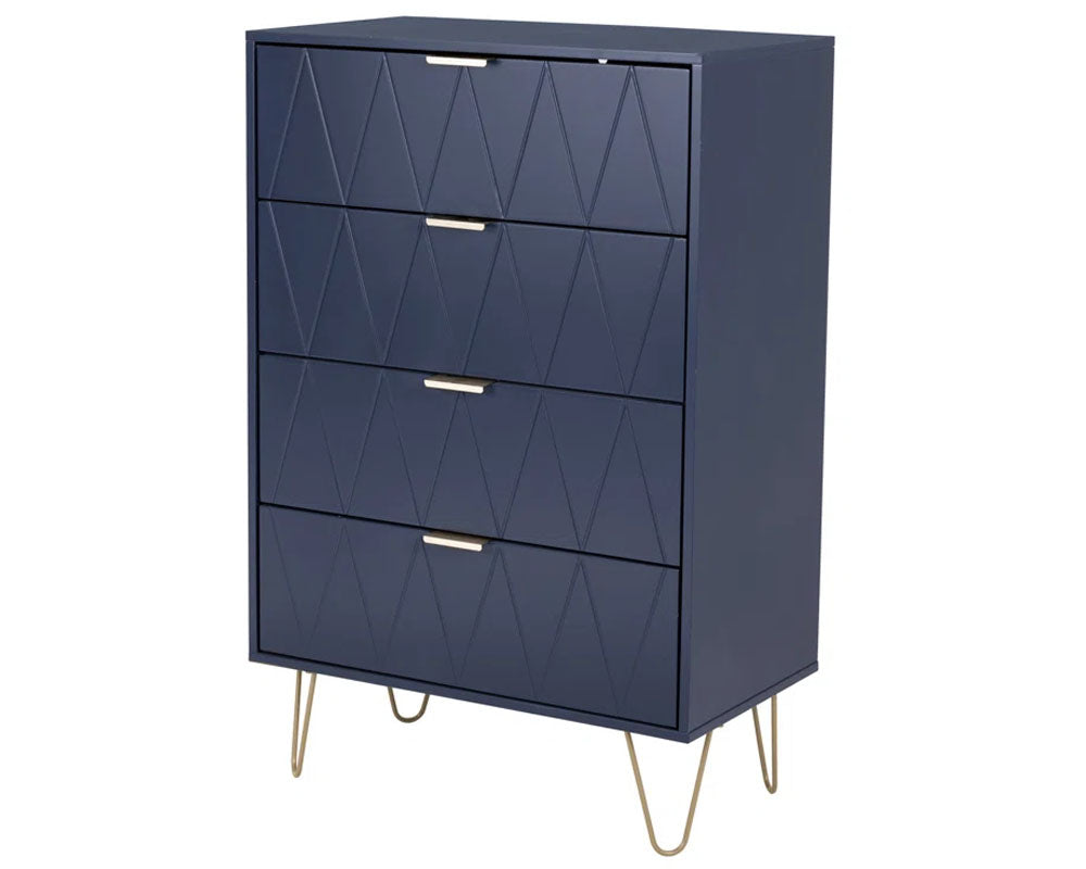 Navy blue tallboy chest of drawers in NZ bedroom setting