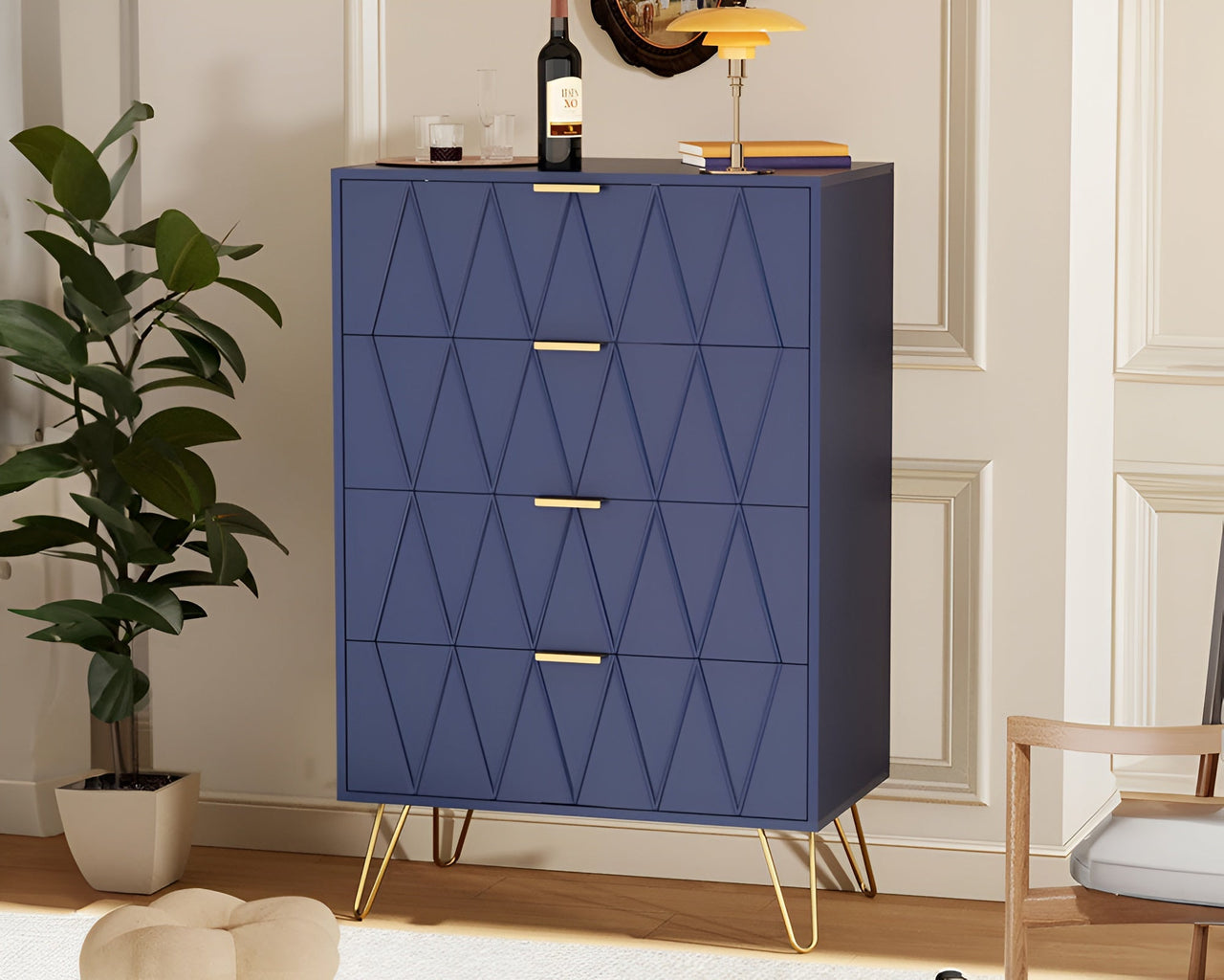 Tallboy Chest of Drawers - 4-Drawer Dressers for Bedroom (Navy)