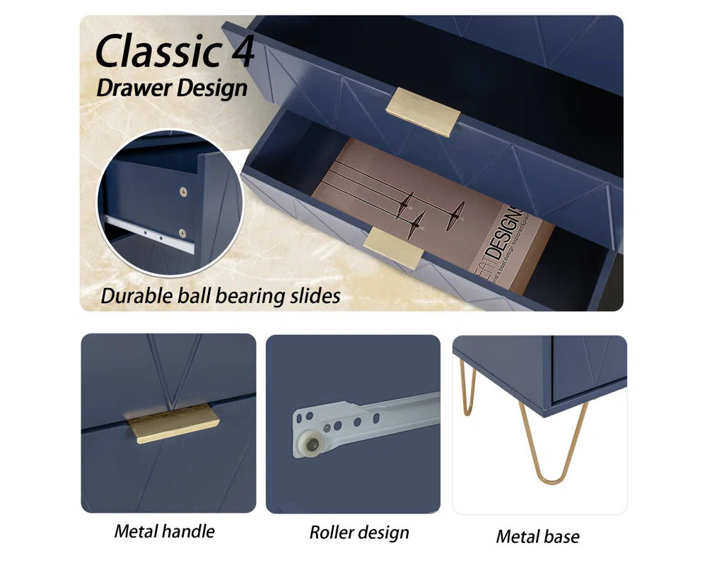Navy Racks Drawer Tallboy Chest of Drawers Navy Blue 4 Drawer with Gold Handles – Homyspire