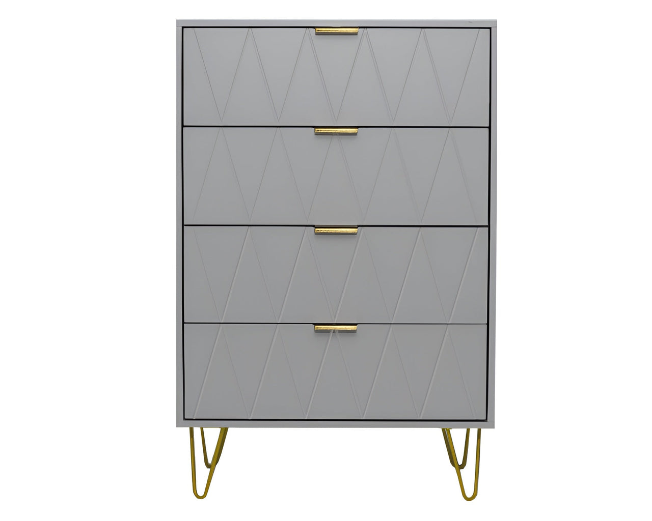 Close-up of gold handles on tallboy chest of drawers