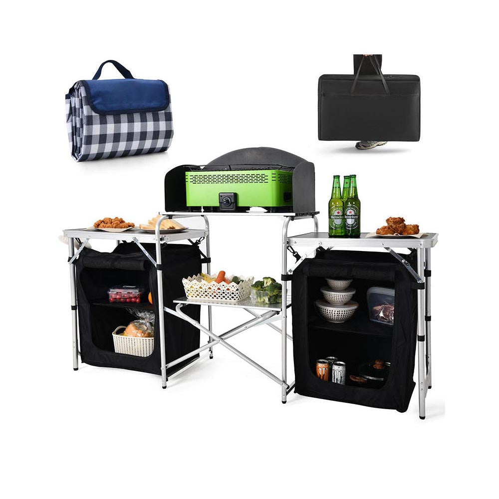 Camping table assembled at outdoor picnic