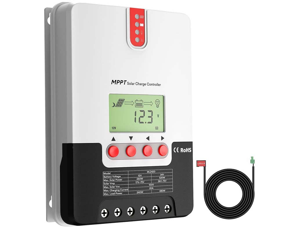 MPPT solar controller with heat sink fins