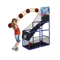 Thumbnail for Basketballs arranged beside adjustable hoop