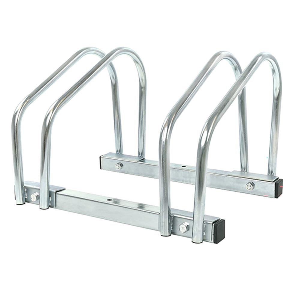 Side view of double bike rack with two bicycles