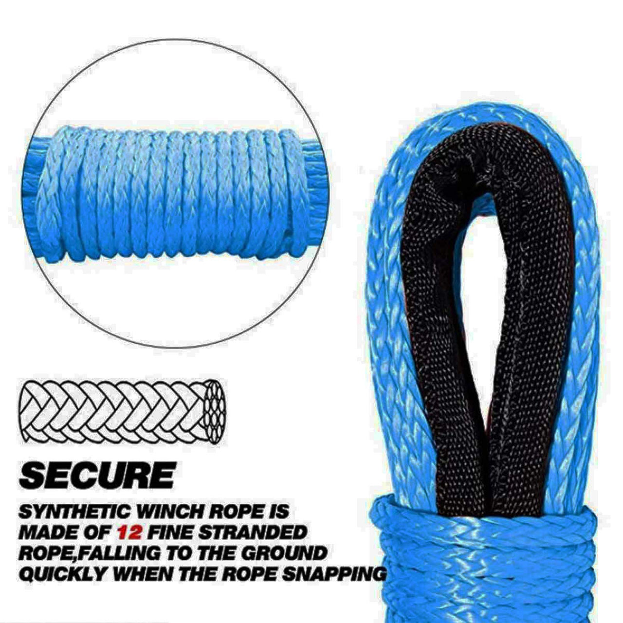 Blue winch rope showing protective sheath