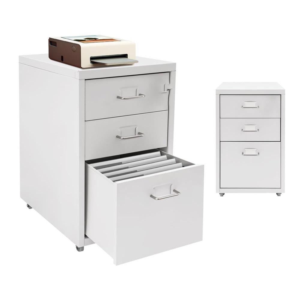 white metal file cabinet