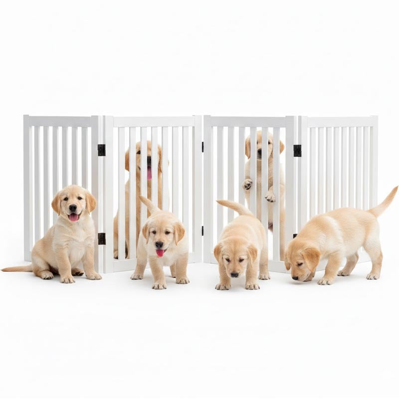 white wooden pet safety gate