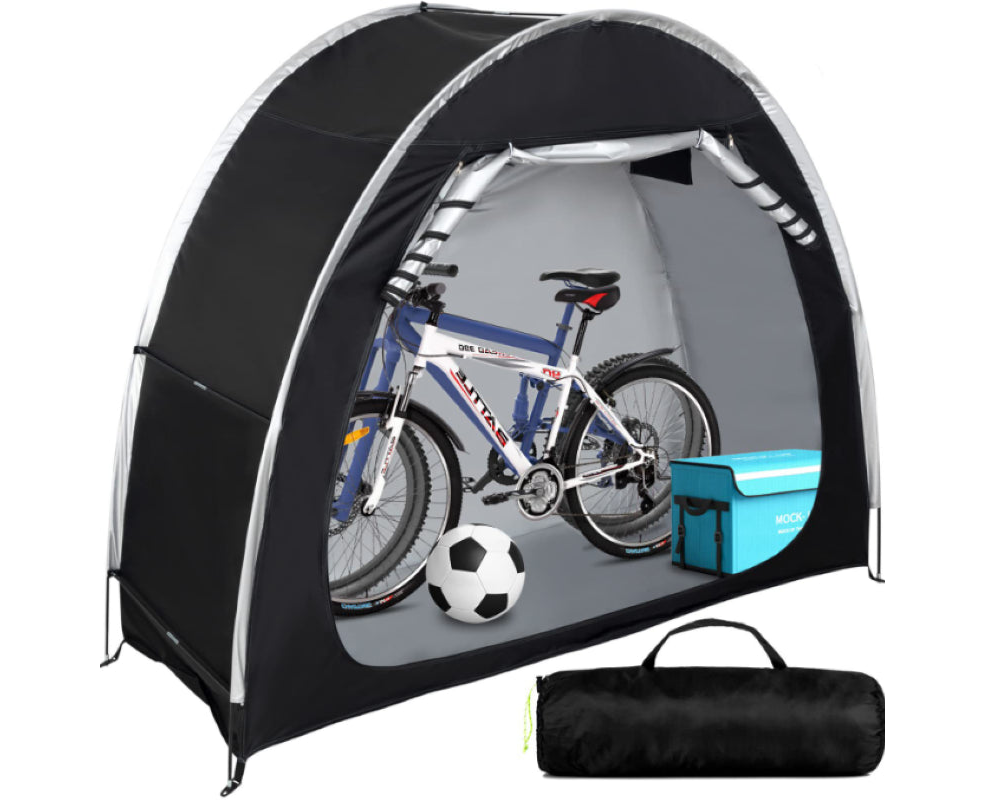 Bike storage tent protecting from sun and rain