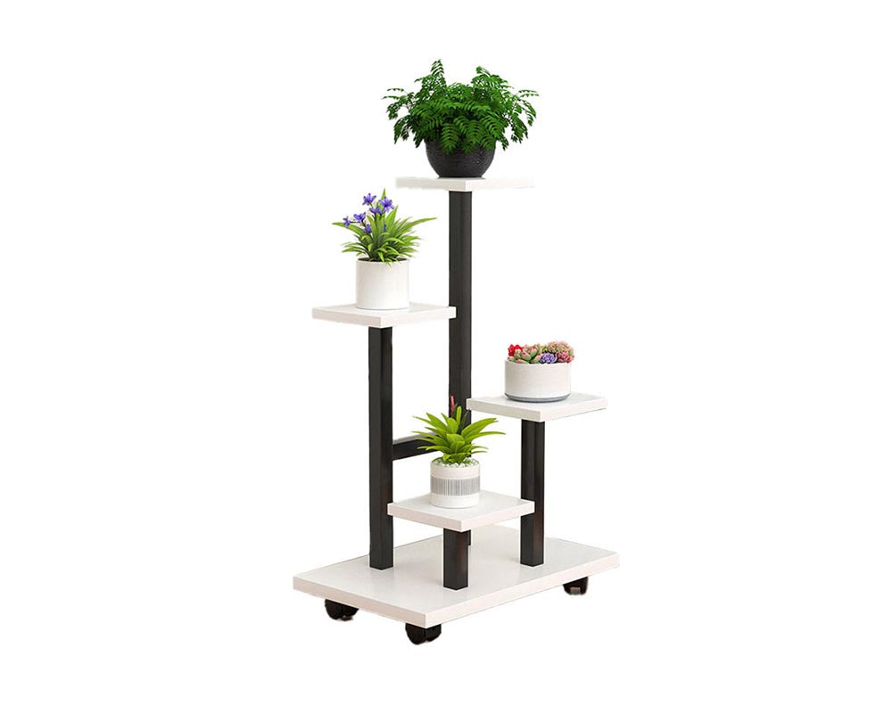 Compact 5-level plant stand fitting narrow balcony corners