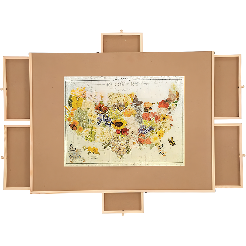 Puzzle board with drawers in family home setting
