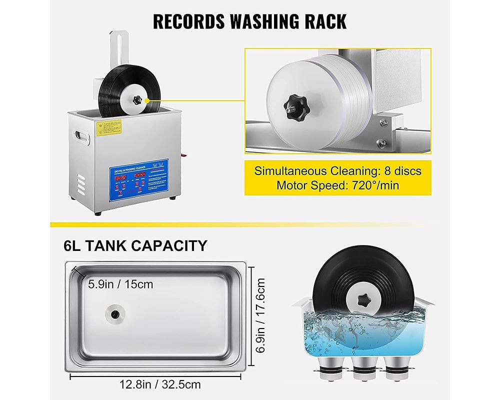 Vinyl Records Washer 6.5L Ultrasonic Cleaner 180W